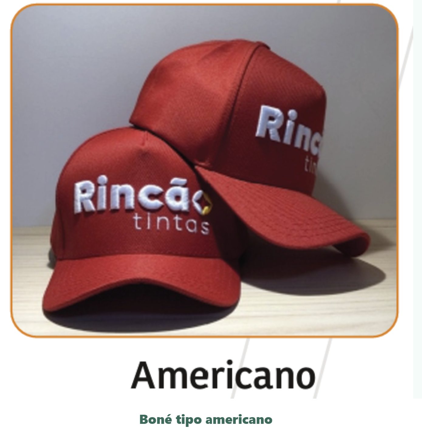 Boné com aba tipo Americano