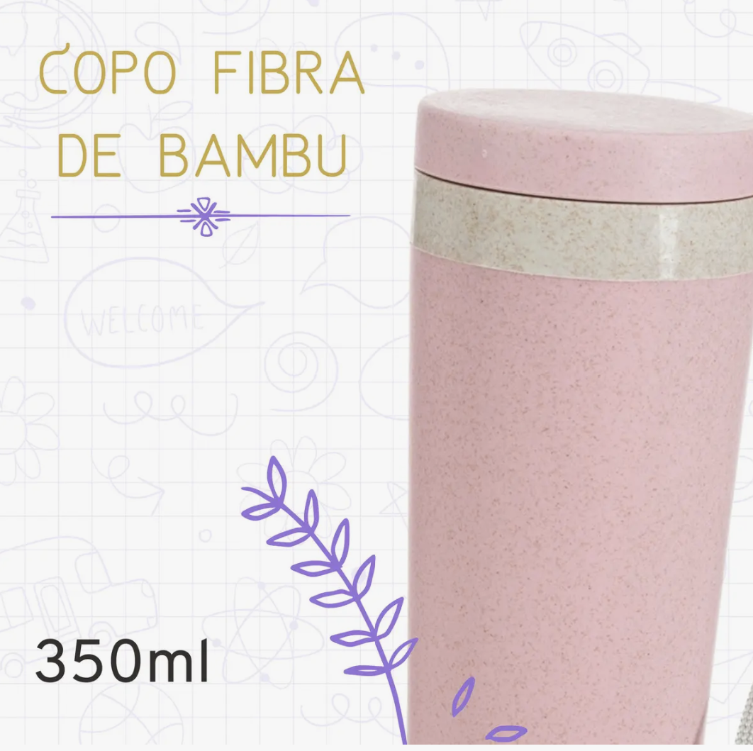 Gravação em Copo Fibra Bambu C/ Tampa Ecológico Térmico Microondas 350ml
