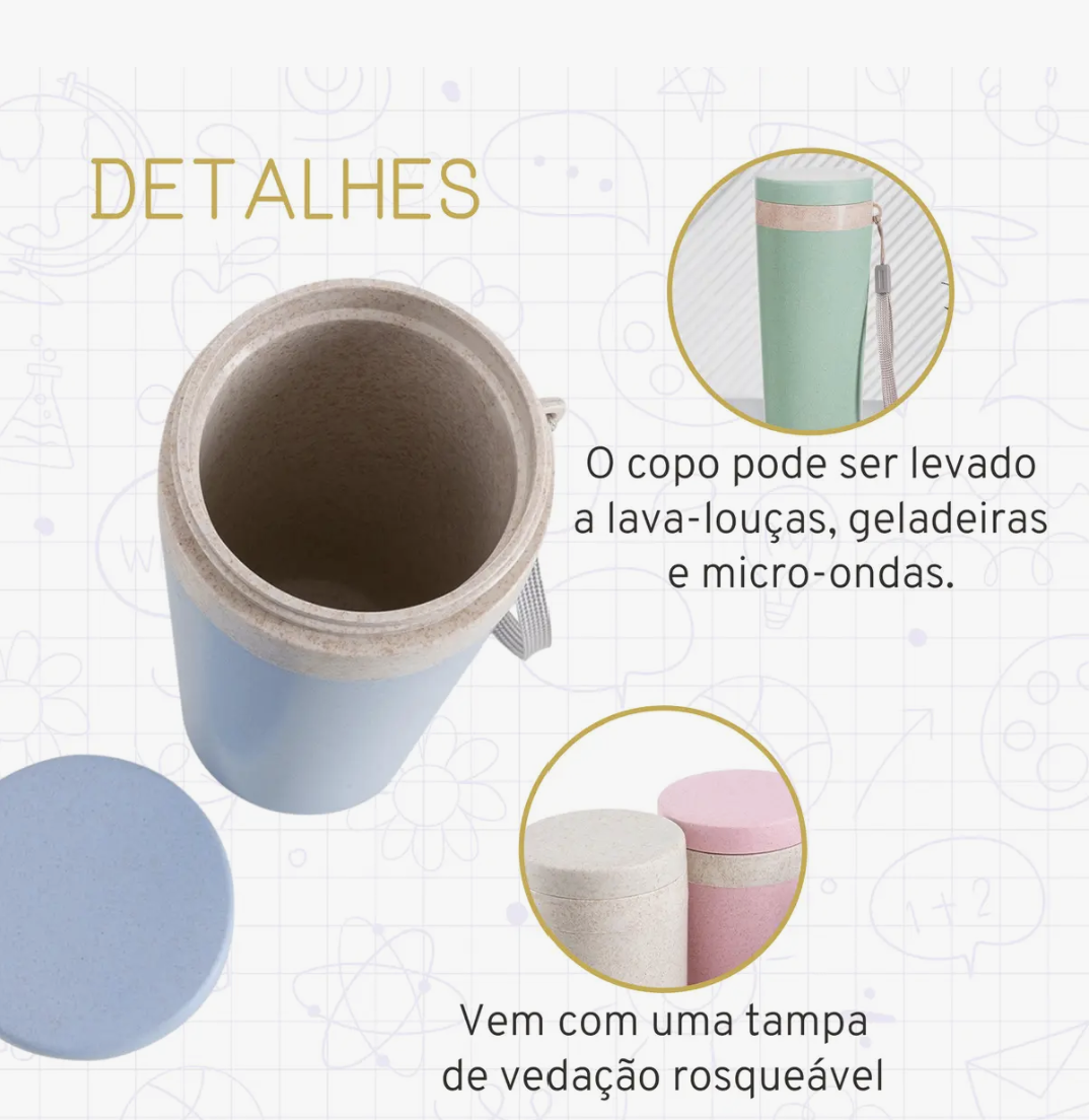 Gravação em Copo Fibra Bambu C/ Tampa Ecológico Térmico Microondas 350ml